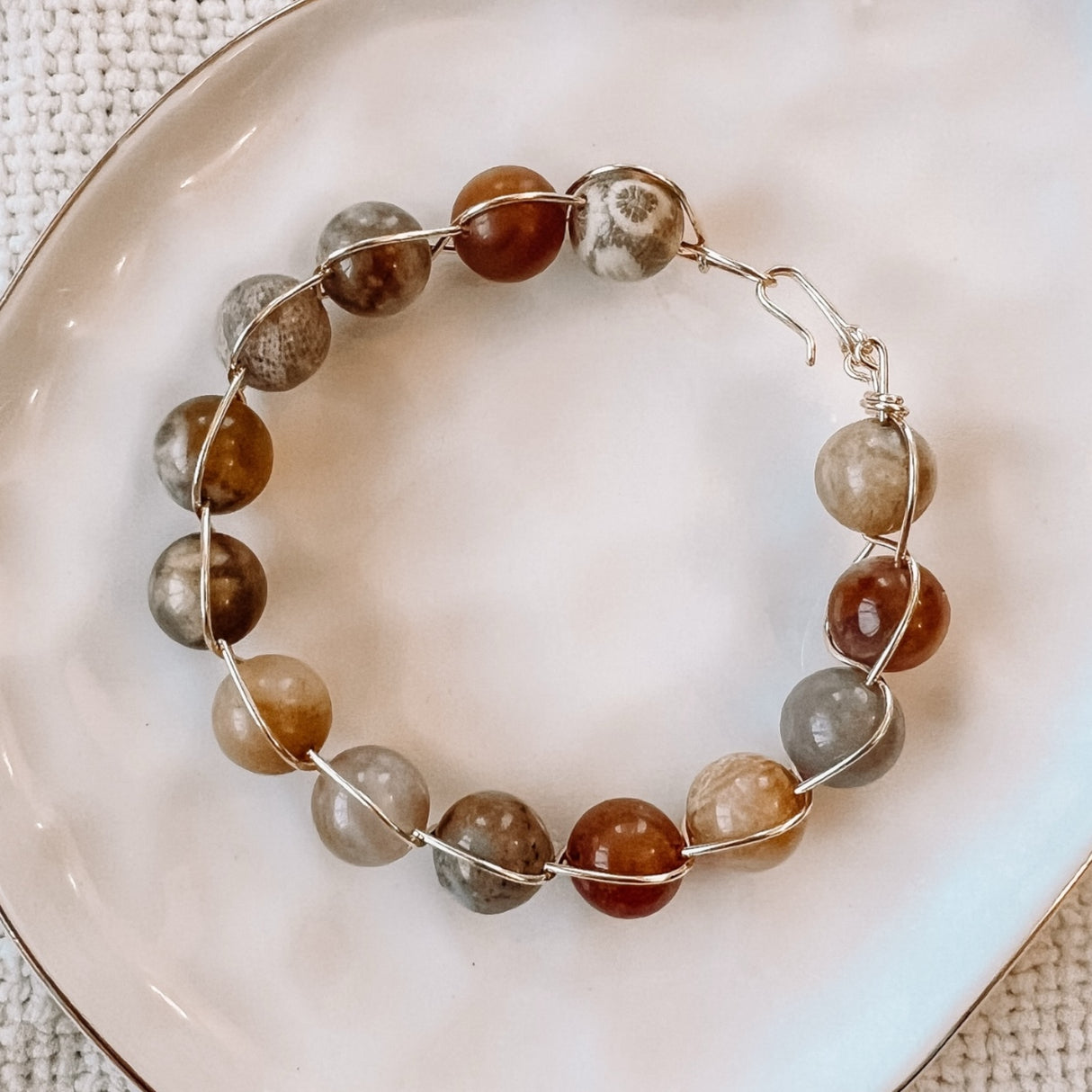 10mm Coral Jade Chrysanthemum Bangle