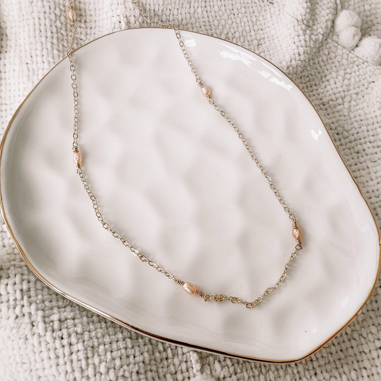 Dainty Orange Pearl Necklace