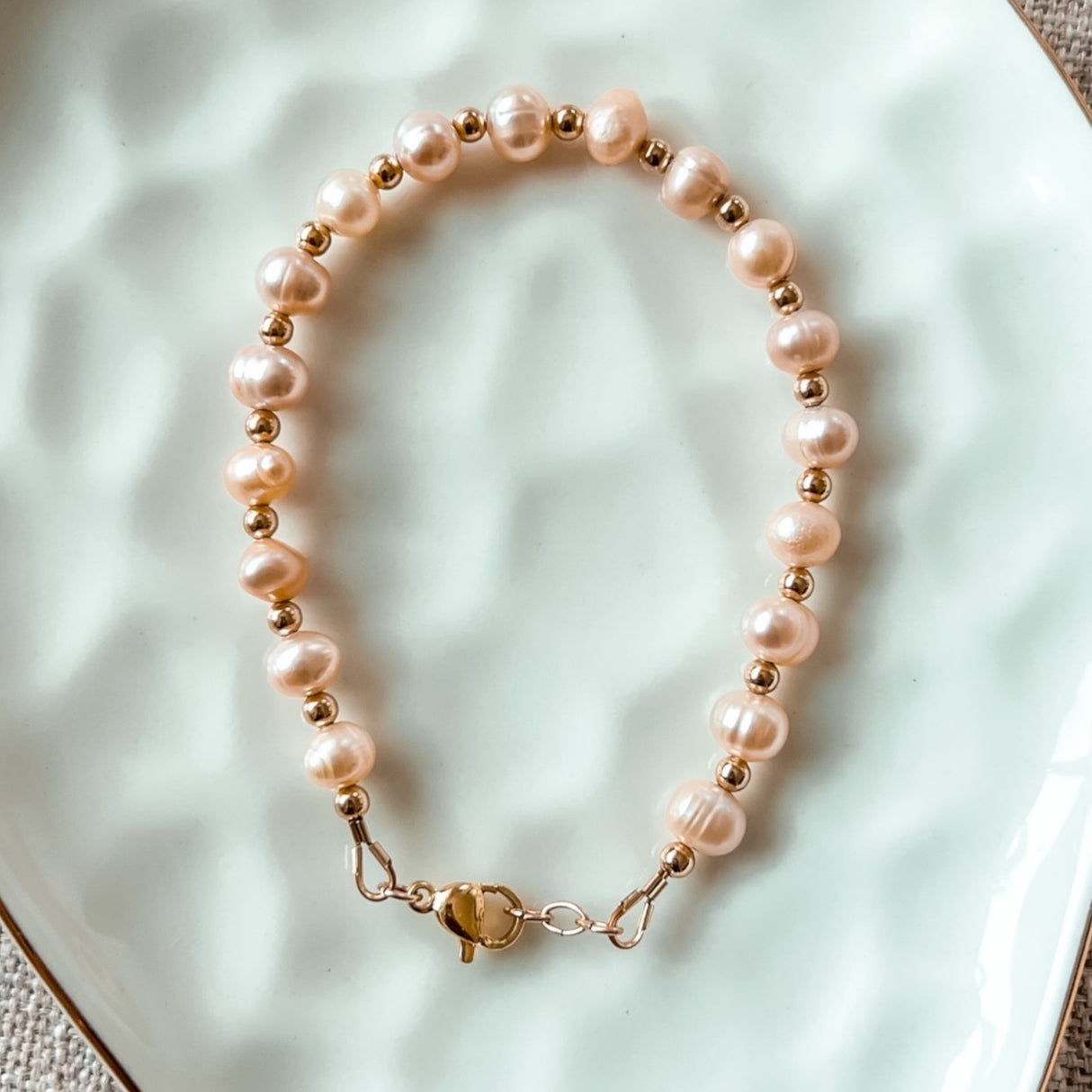 Orange Pearl and Gold Bracelet